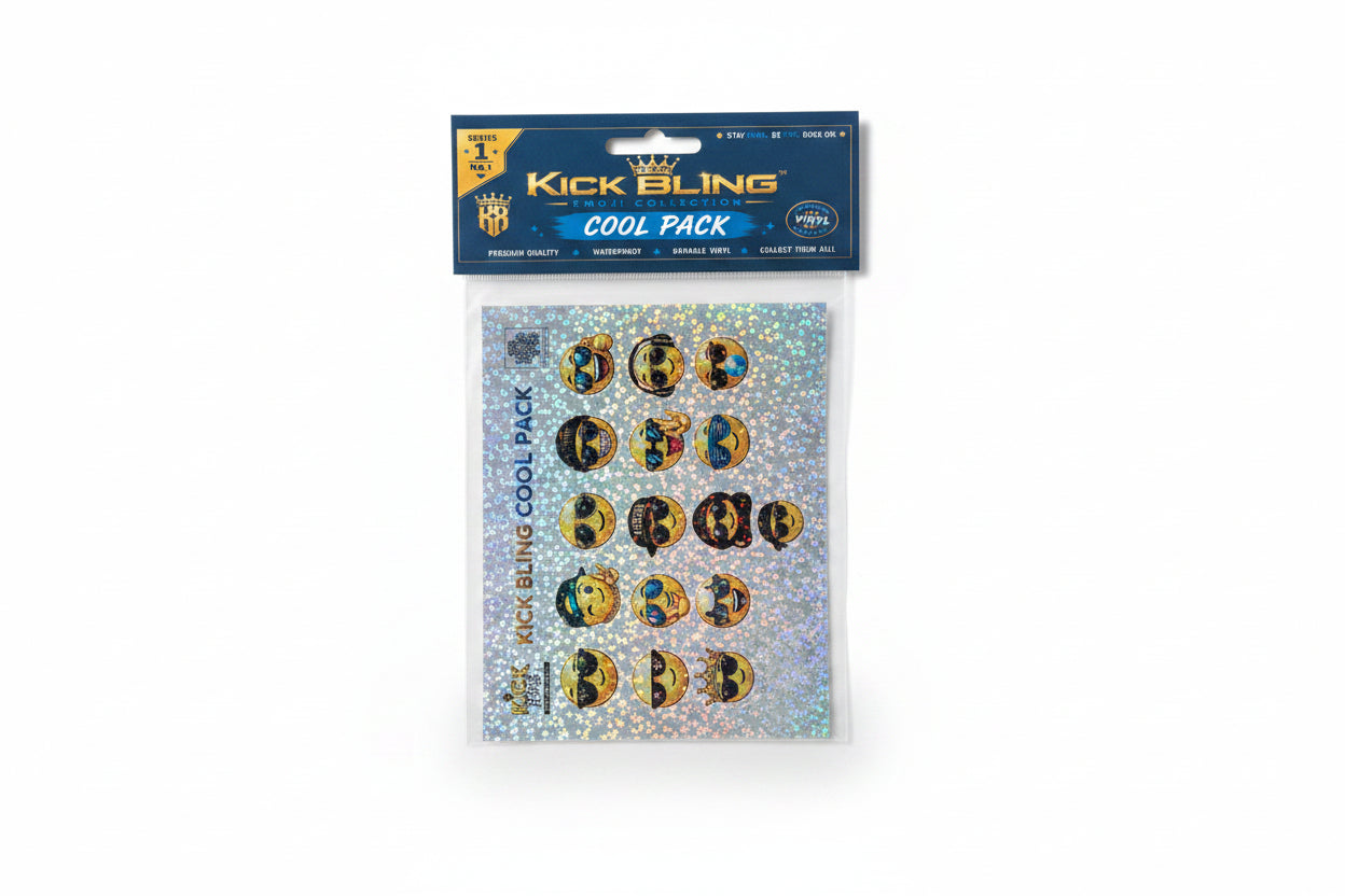 Collect the exclusive first edition Kick Bling Emojis Founders Collectible Packs. Each holographic sticker pack features 16 vibrant emoji designs with premium finishes. Every pack includes at least one random bonus sticker, making each collection unique. Perfect for personalizing laptops, water bottles, journals, and more. Limited edition release for collectors and emoji enthusiasts.