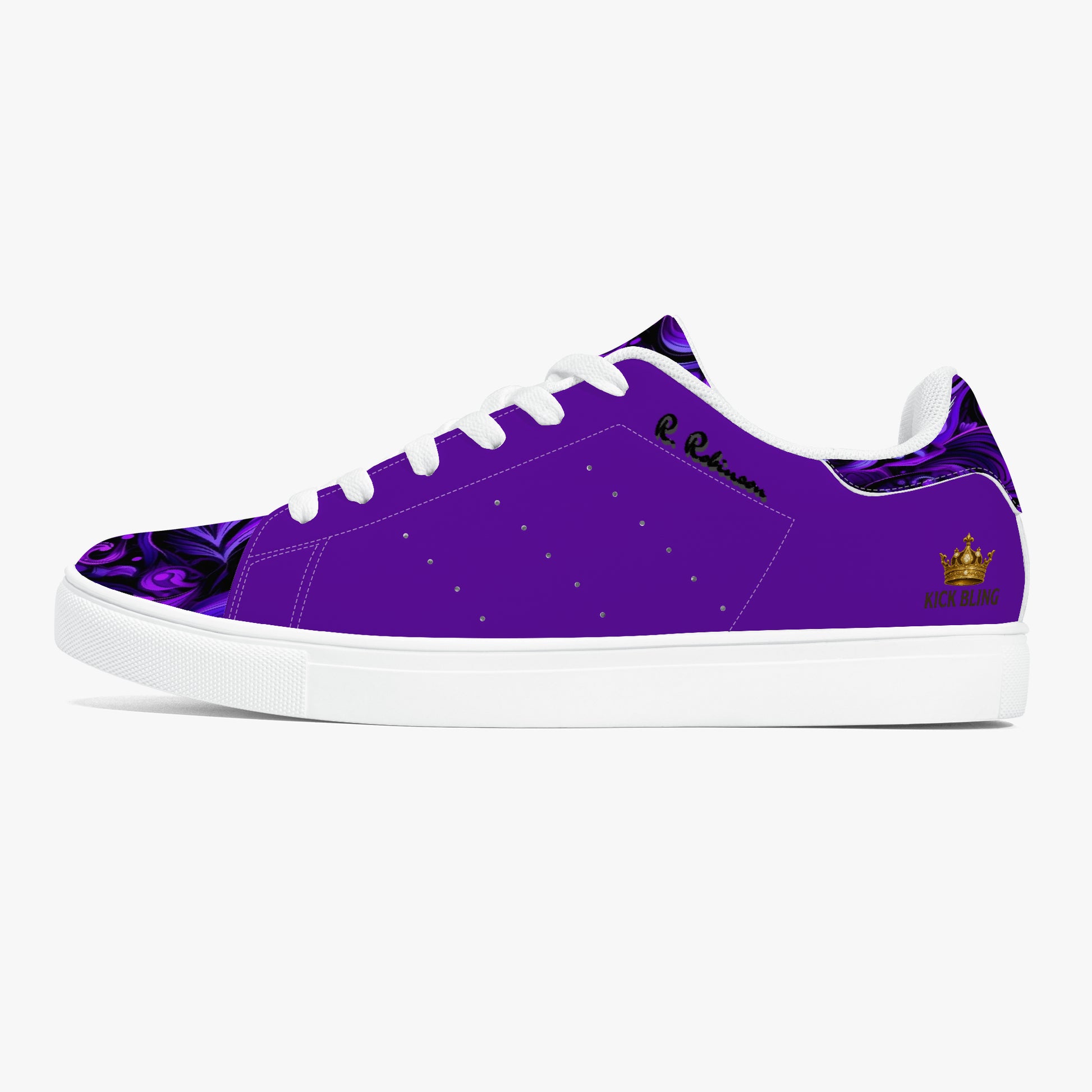 Step into comfort and style with these Elegant Purp print Classic Low-Top Leather Sneakers, designed for everyone. Featuring a striking all-over-print leather upper paired with breathable mesh lining, these unisex sneakers deliver both visual impact and wearability. The soft EVA padded insoles provide cushioning for all-day comfort, while the timeless lace-up closure and classic eyelets ensure a secure, adjustable fit. Perfect for casual wear or making a statement, these sneakers blend contemporary design w