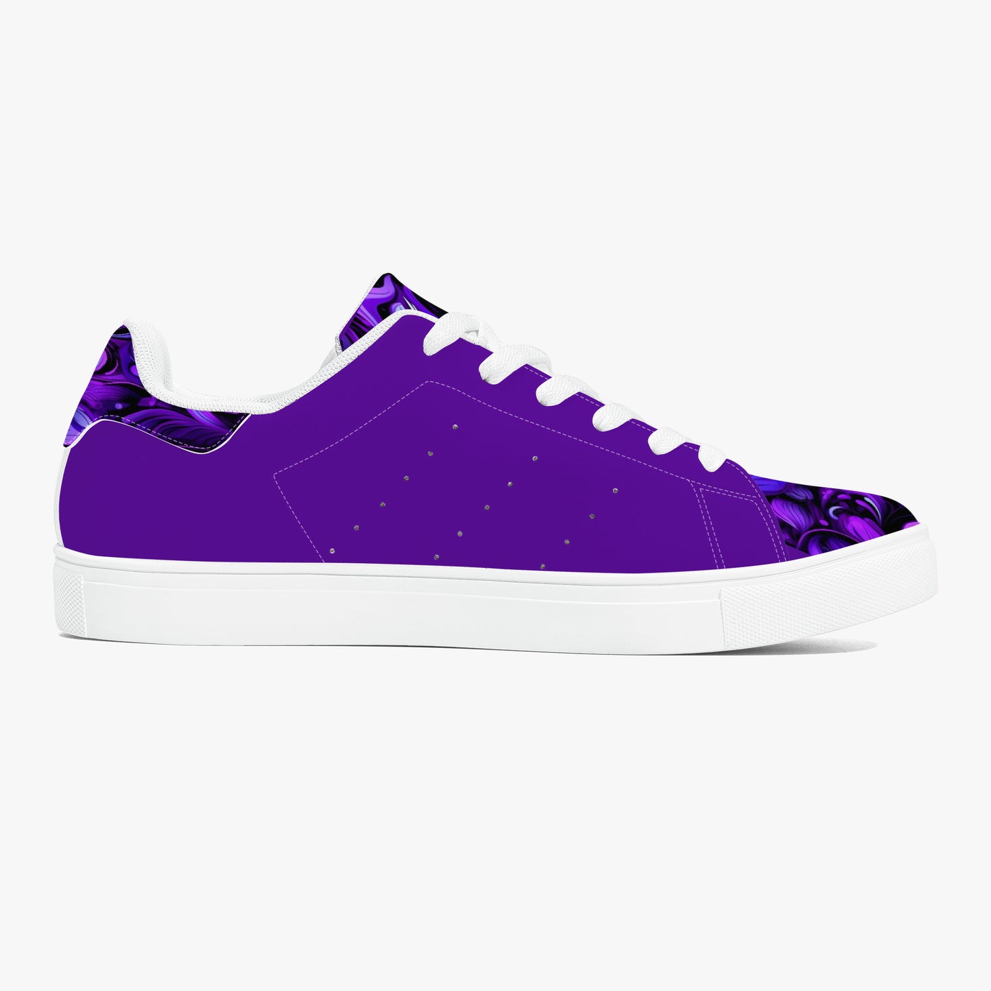 Step into comfort and style with these Elegant Purp print Classic Low-Top Leather Sneakers, designed for everyone. Featuring a striking all-over-print leather upper paired with breathable mesh lining, these unisex sneakers deliver both visual impact and wearability. The soft EVA padded insoles provide cushioning for all-day comfort, while the timeless lace-up closure and classic eyelets ensure a secure, adjustable fit. Perfect for casual wear or making a statement, these sneakers blend contemporary design w