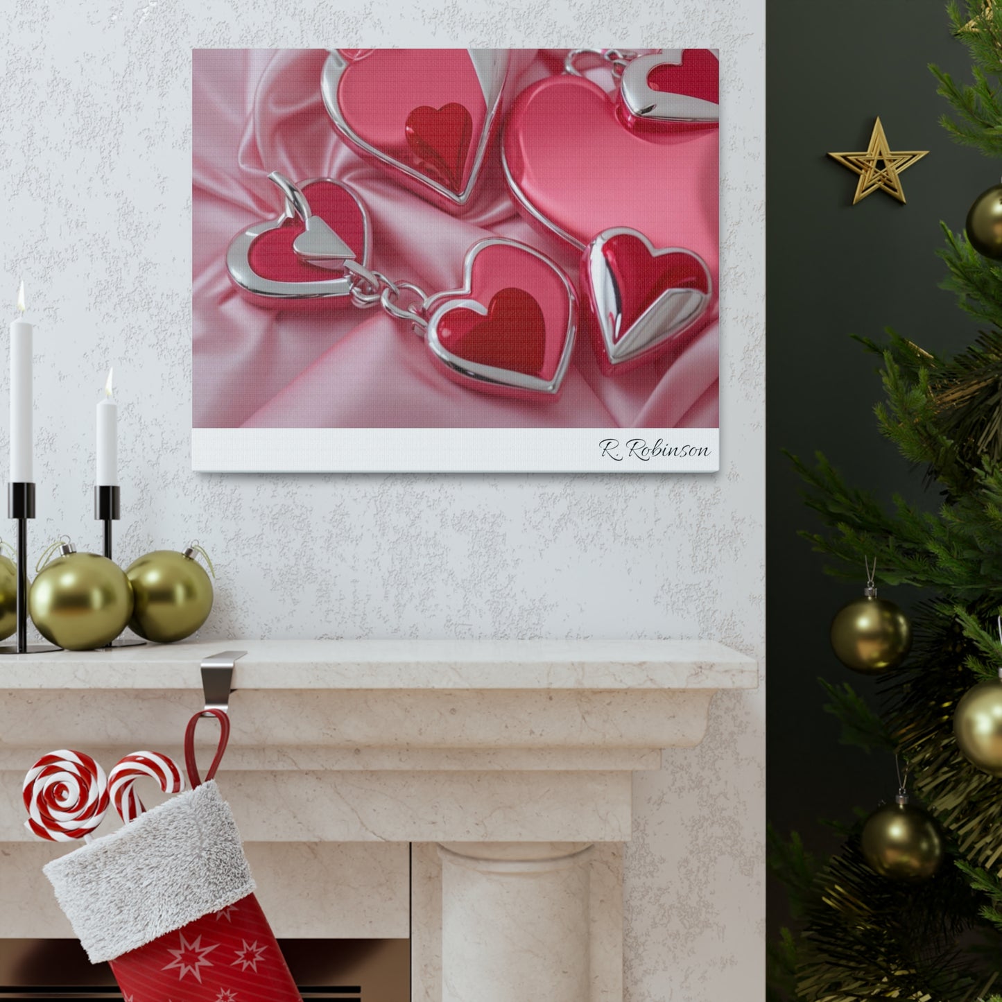 Red Hearts and Pink Satin No 2 Canvas Gallery Wraps