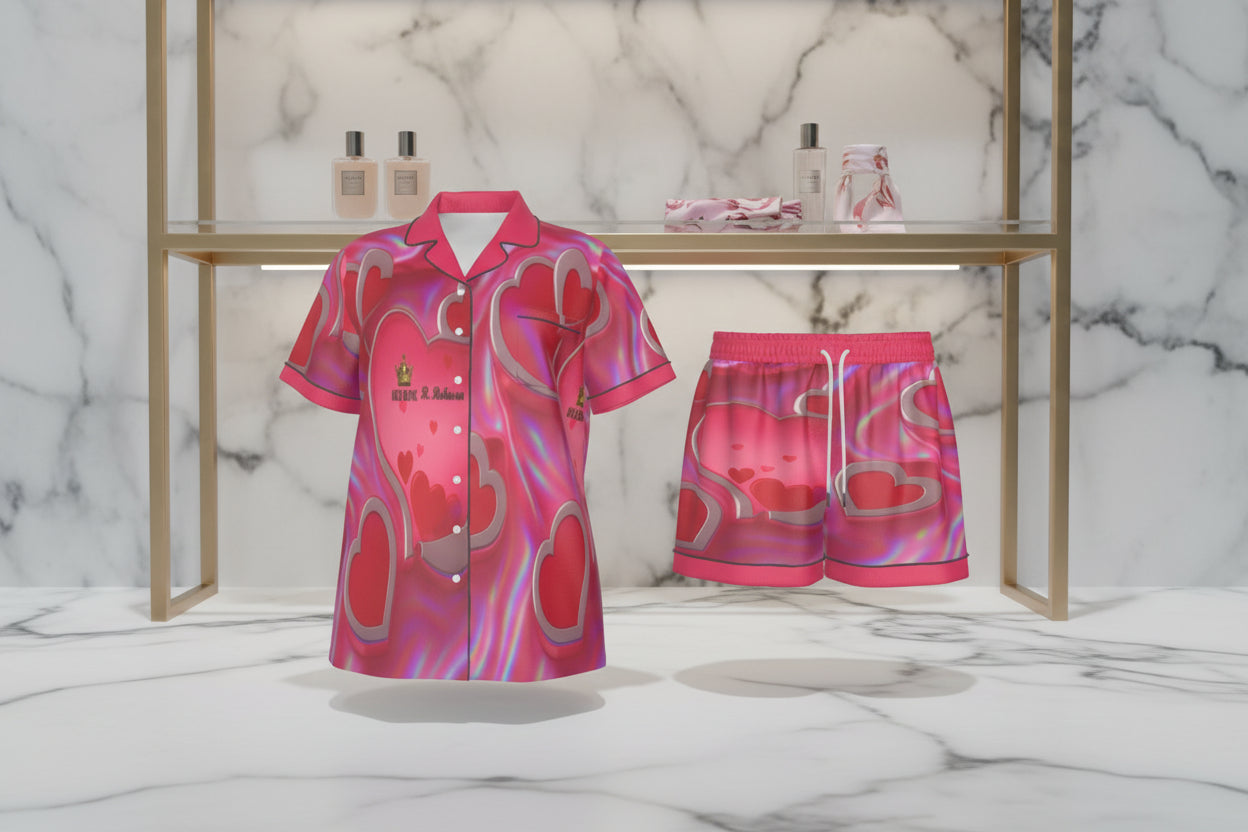 Slip into pure comfort with the Sheer Love pajama set—where silky-smooth imitation silk meets laid-back style. Crafted from a luxurious blend of 97% polyester and 3% spandex, this set delivers that coveted silk-like feel against your skin without the fuss. The short-sleeve design keeps you cool and breezy, making it perfect for warm nights and lazy mornings. Features a classic regular fit, practical chest pocket, and easy button closure. At just 90g/m², the lightweight fabric breathes beautifully, so you ca