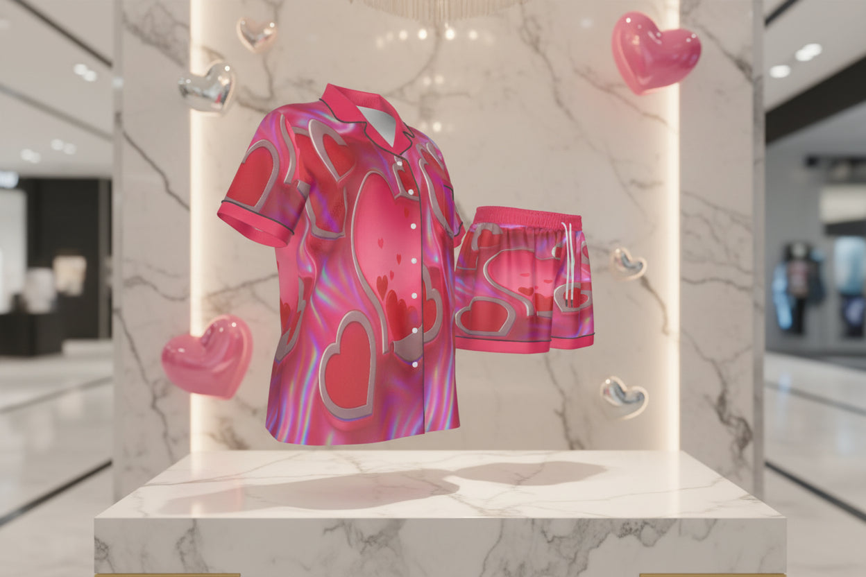 Slip into pure comfort with the Sheer Love pajama set—where silky-smooth imitation silk meets laid-back style. Crafted from a luxurious blend of 97% polyester and 3% spandex, this set delivers that coveted silk-like feel against your skin without the fuss. The short-sleeve design keeps you cool and breezy, making it perfect for warm nights and lazy mornings. Features a classic regular fit, practical chest pocket, and easy button closure. At just 90g/m², the lightweight fabric breathes beautifully, so you ca