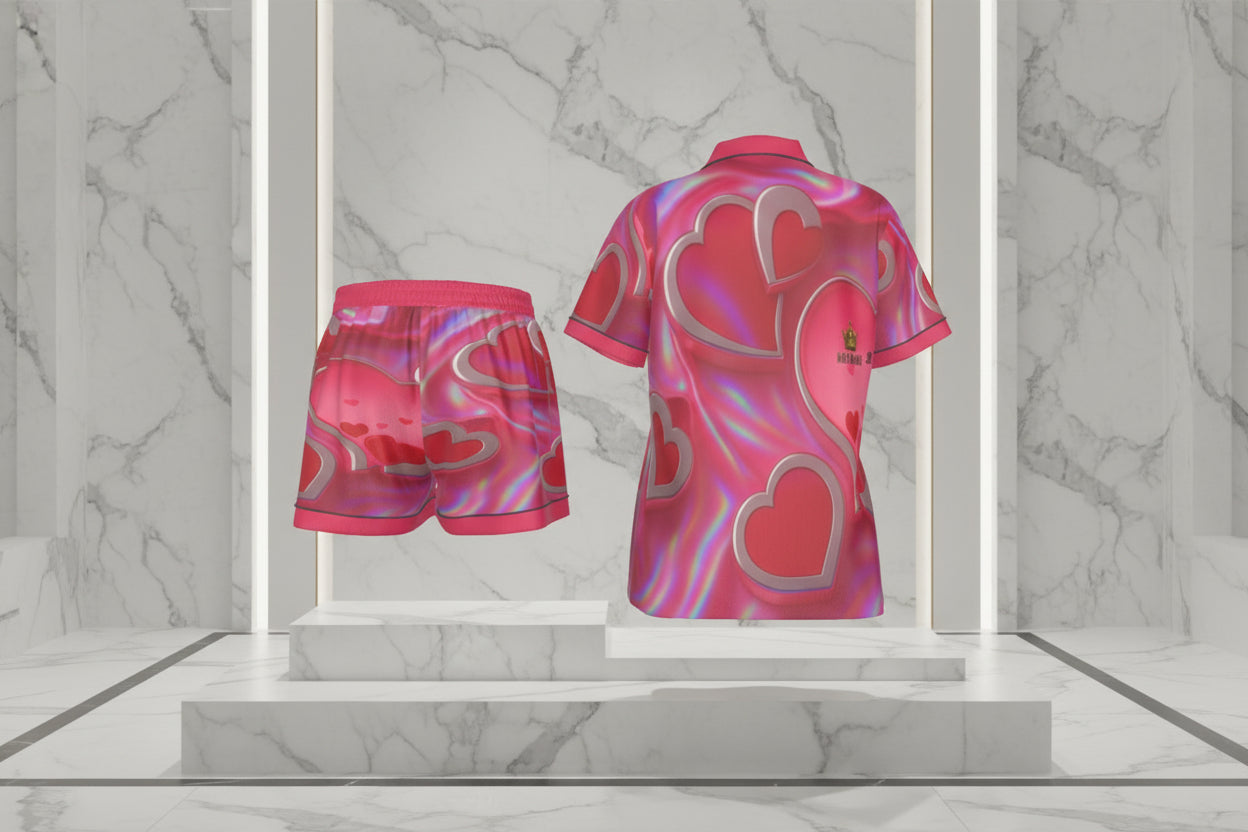 Slip into pure comfort with the Sheer Love pajama set—where silky-smooth imitation silk meets laid-back style. Crafted from a luxurious blend of 97% polyester and 3% spandex, this set delivers that coveted silk-like feel against your skin without the fuss. The short-sleeve design keeps you cool and breezy, making it perfect for warm nights and lazy mornings. Features a classic regular fit, practical chest pocket, and easy button closure. At just 90g/m², the lightweight fabric breathes beautifully, so you ca