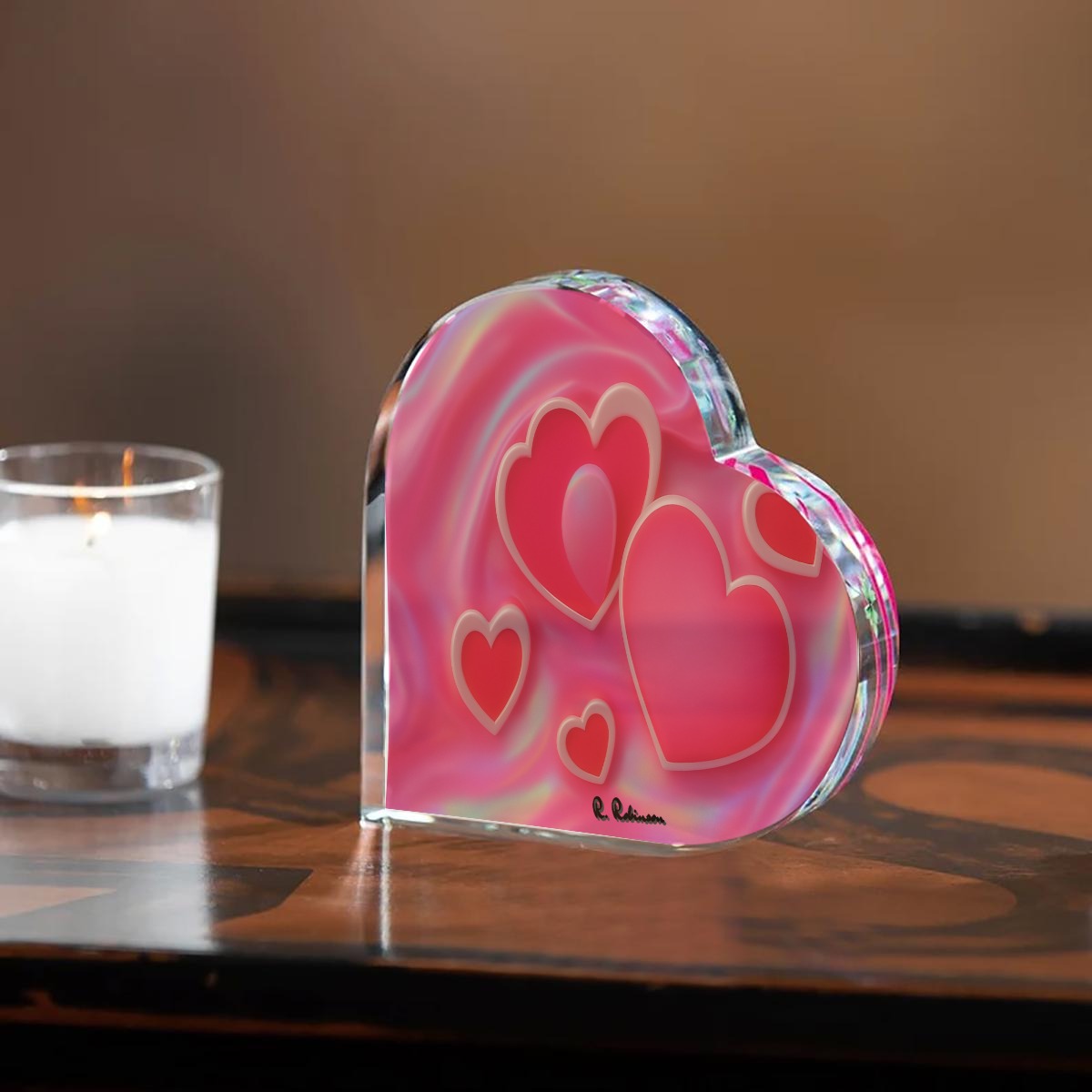 Celebrate love in style with this stunning heart-shaped acrylic ornament. Crafted from premium 1cm thick, crystal-clear acrylic, it delivers exceptional transparency and durability with beautifully finished smooth edges. The sleek, minimalist design complements any décor—from bedrooms and living rooms to offices and special events. Use it as a standalone display piece or a charming stand for lightweight photos and cards. Featuring full single-sided UV printing, this customizable ornament adds warmth and ele