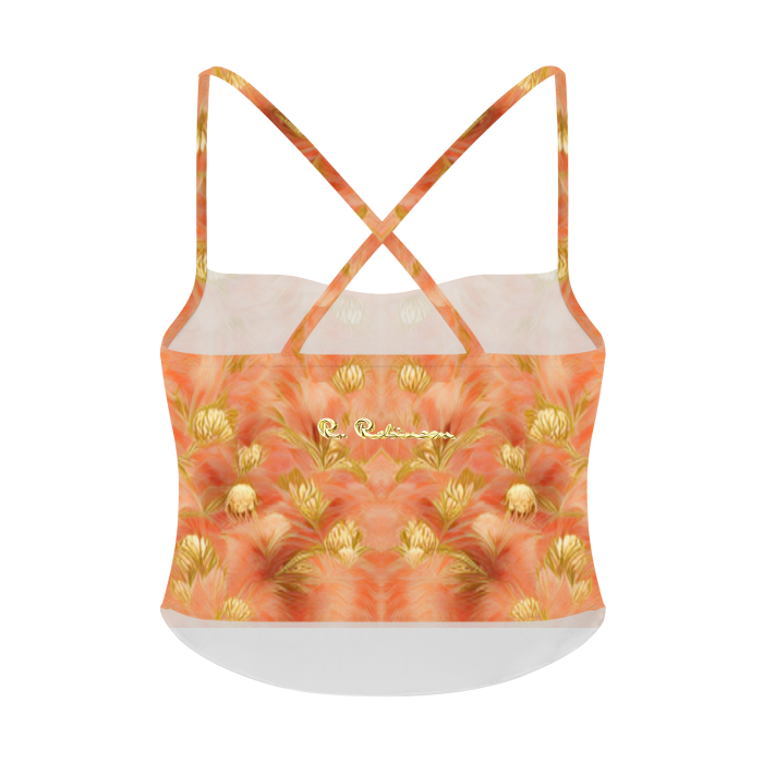 cami,top,MOQ1, Free Shipping, Wholesale Prices Available.  This Golden Peony Print Women's Curved Hem Cami Top features a 3D CGI art design for a unique and distinct look. Every art design is a wearable art piece, and can also be acquired as an NFT with very limited availability. NFT information can be found in the collection description. Enjoy a one-of-a-kind look and the potential of future value growth