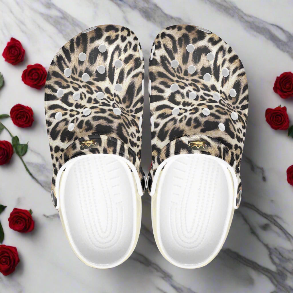 Introducing the 313rd Leopard Printed Clogs, designed for both men and women. Customize your style with the all-over printed vamp and tape. Lightweight EVA upper and durable anti-slip outsole make these versatile clogs perfect for indoor and outdoor wear as both flip-flops and sandals. Embrace comfort and style with every step!