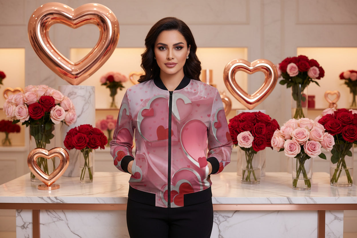 Elevate your casual wardrobe with this Love1 print Women's Bomber Jacket, expertly crafted for style and comfort. Constructed from a premium polyester blend with a soft lining, this jacket delivers all-day wearability without compromise. Reinforced cuffs and waist ensure durability through countless wears, while two generous front pockets keep your essentials within reach. The classic zipper closure pairs seamlessly with any outfit, and meticulous stitching throughout showcases the quality craftsmanship beh