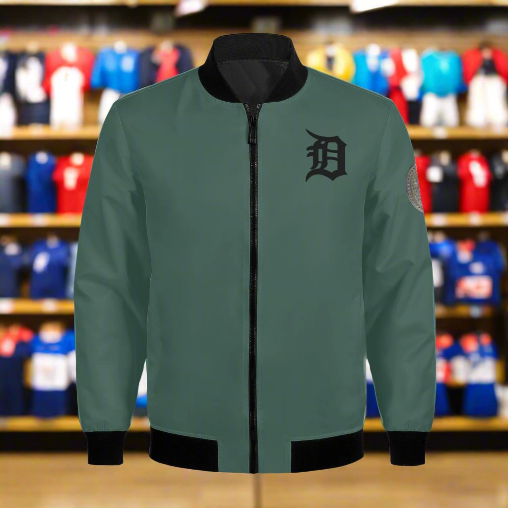 Indulge in luxury with the Classic Money Green Detroit D's Women’s Bomber Jacket. Handmade with premium polyester blend fabric and soft polyester lining, this jacket guarantees a comfortable wear. The reinforced cuffs and waist add durability, while the 2 spacious front pockets provide essential storage. Complete with an exquisite design and zipper-up closure, this jacket exudes elegance and sophistication. Care for it with gentle machine wash and low-heat tumble dry.