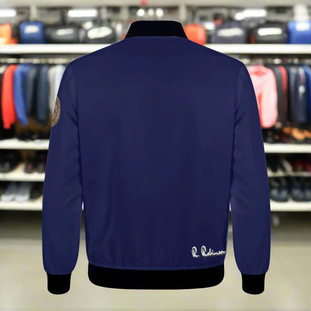 Indulge in our Classic Royal Blue Women's Bomber Jacket, handmade with a premium polyester blend and soft lining for ultimate comfort. Durable reinforced cuffs and waist, with two roomy pockets for convenience. This classic zipper-up jacket exudes sophistication and elegance. Machine washable for easy care.