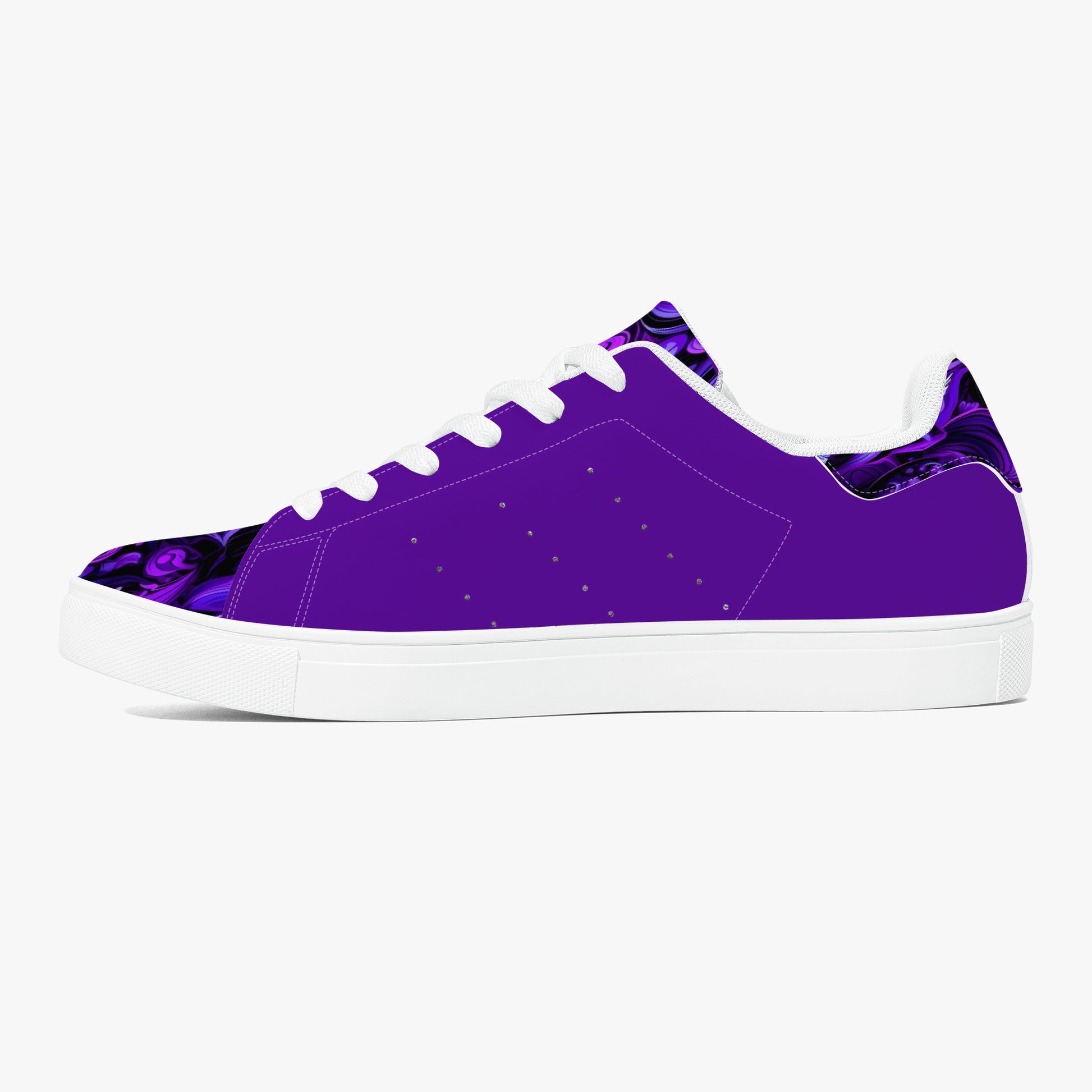 Step into comfort and style with these Elegant Purp print Classic Low-Top Leather Sneakers, designed for everyone. Featuring a striking all-over-print leather upper paired with breathable mesh lining, these unisex sneakers deliver both visual impact and wearability. The soft EVA padded insoles provide cushioning for all-day comfort, while the timeless lace-up closure and classic eyelets ensure a secure, adjustable fit. Perfect for casual wear or making a statement, these sneakers blend contemporary design w
