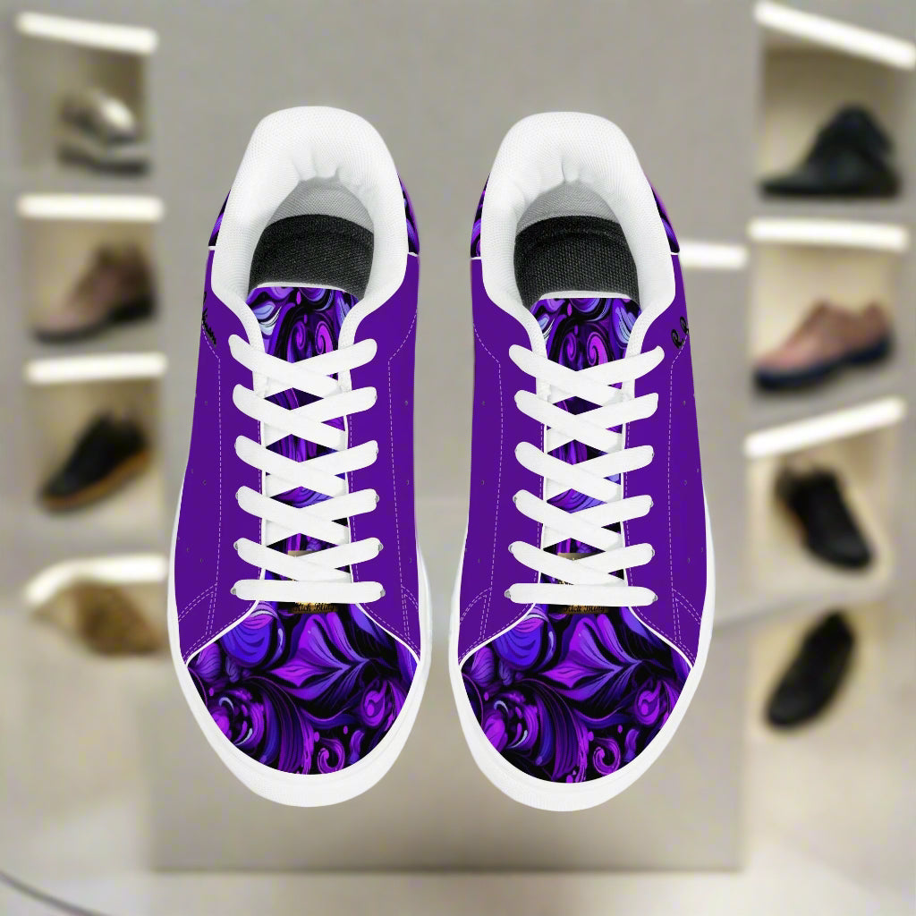Experience timeless style and comfort with these Elegant Purp print Classic Low-Top Leather Sneakers. Crafted with a soft EVA padded insole, they provide lasting cushioning for all-day wear.