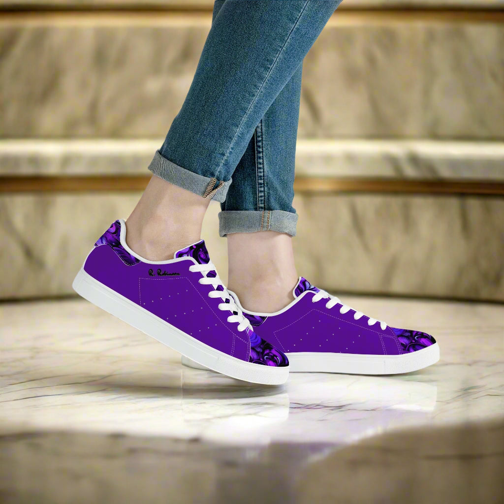 Experience timeless style and comfort with these Elegant Purp print Classic Low-Top Leather Sneakers. Crafted with a soft EVA padded insole, they provide lasting cushioning for all-day wear.