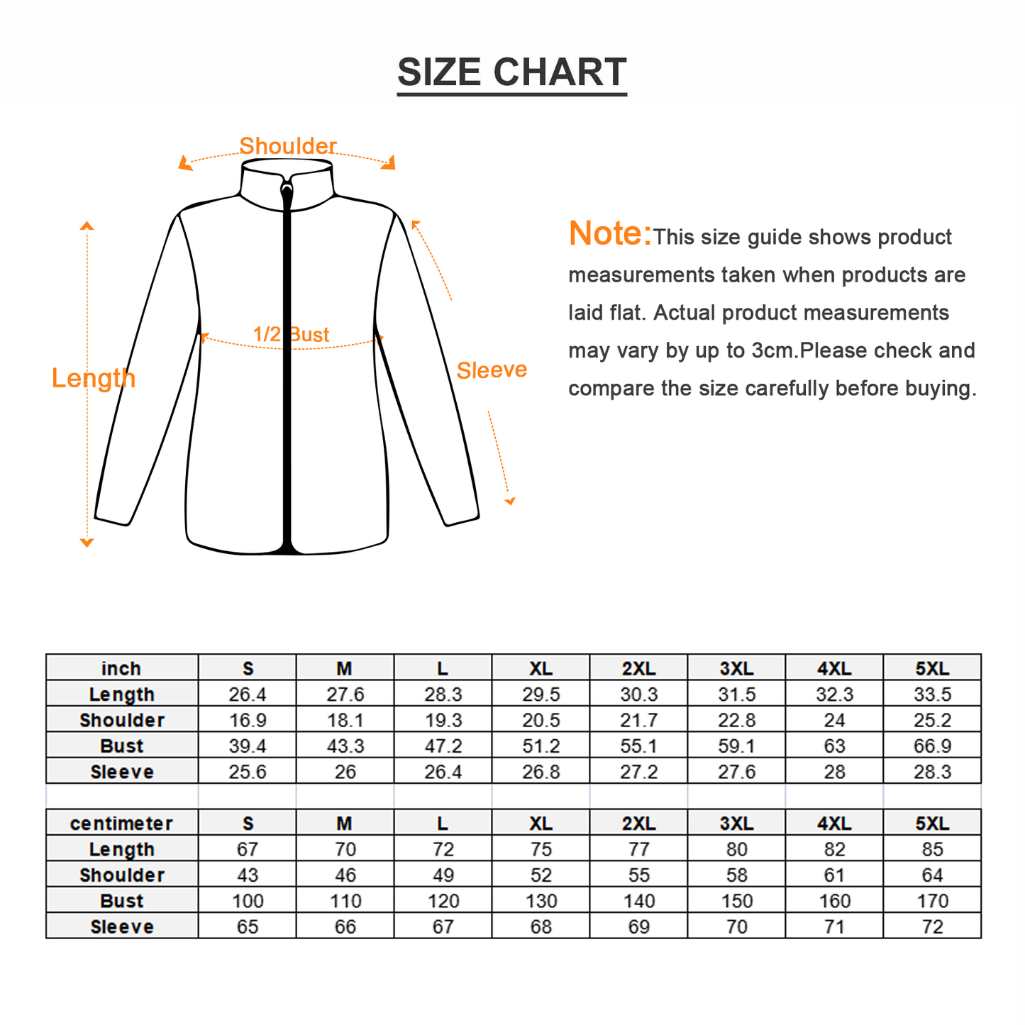 Please use our handy size chart when placing an order.