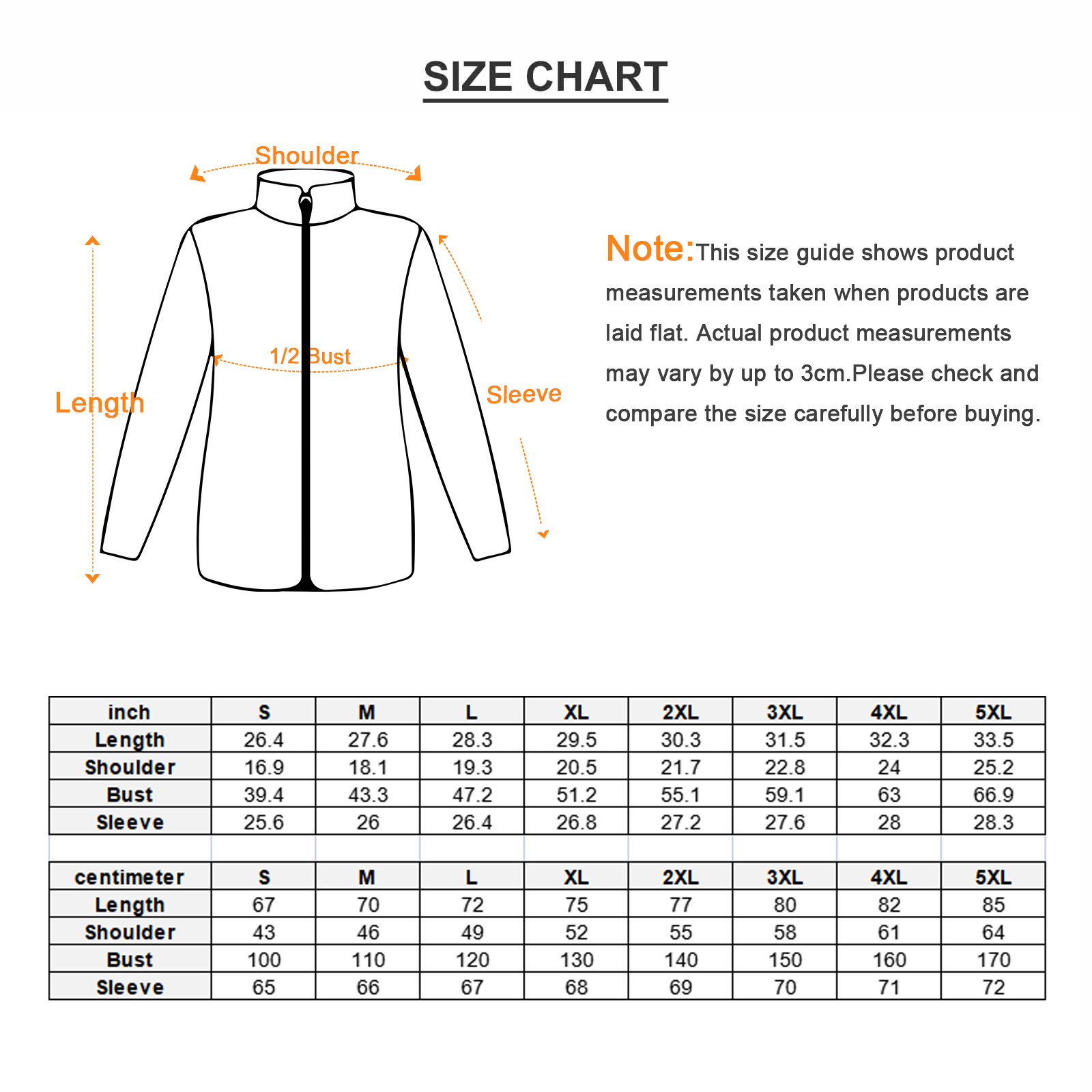 Please use our handy size chart when placing an order.