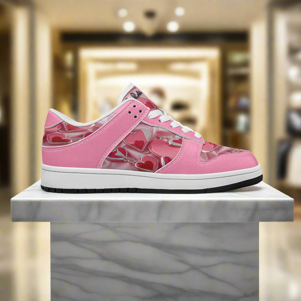 Step up your style game with the Love2 Dunk Low-Top Leather Sneakers! Crafted for everyone, these kicks feature soft EVA padded insoles that keep your feet comfy all day. The leather upper paired with breathable mesh lining offers a perfect blend of durability and ventilation. Plus, the rugged rubber outsole delivers reliable traction, so you can dance, dash, or stroll with confidence and flair. Perfect for adding a playful twist to any outfit!