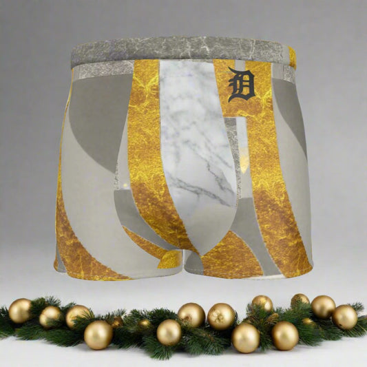 Indulge in comfort and style with our Lux Comtemporary Gold &amp; Grey Boxer Briefs. Made from high-quality fabric, these boxer briefs provide maximum comfort all day long. The elastic waistband and classic design make them ideal for sports. With a luxurious blend of polyester and spandex, these briefs are perfect for any occasion.