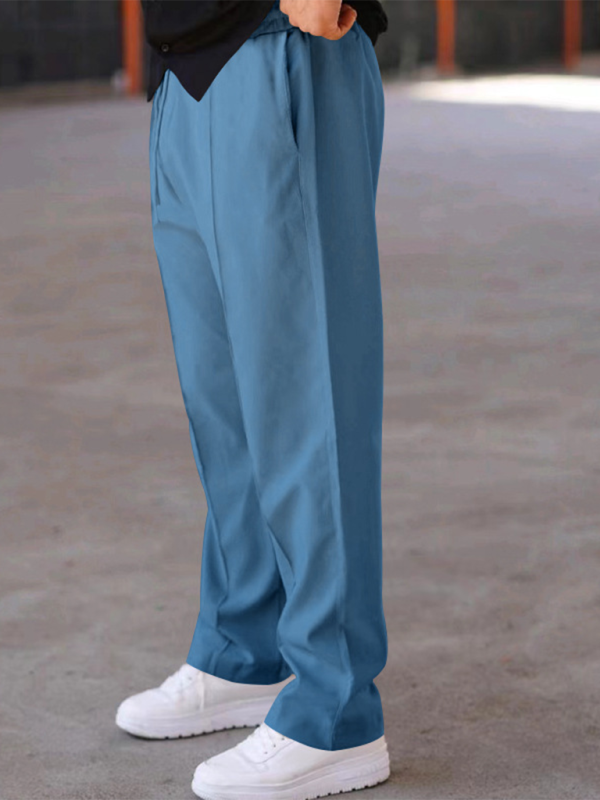 Experience luxurious comfort and sophisticated style with our Men's Creased Loose Fitting Casual Pants. Crafted with high-quality 90% polyester and 10% cotton materials, these pants offer slight elasticity for the perfect fit. The solid pattern and knit weaving make for a versatile, four-season wardrobe staple. Complete with a welt pocket for added convenience.