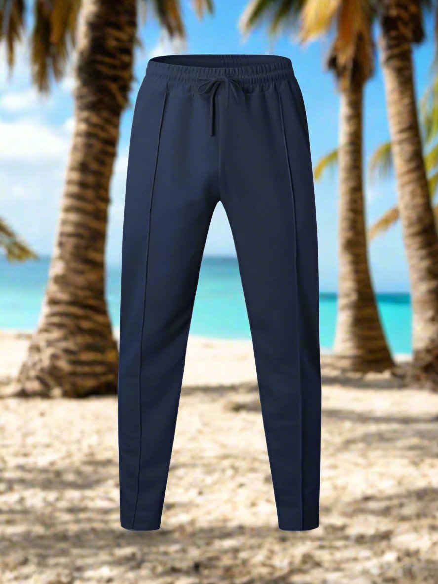 Experience luxurious comfort and sophisticated style with our Men's Creased Loose Fitting Casual Pants. Crafted with high-quality 90% polyester and 10% cotton materials, these pants offer slight elasticity for the perfect fit. The solid pattern and knit weaving make for a versatile, four-season wardrobe staple. Complete with a welt pocket for added convenience.