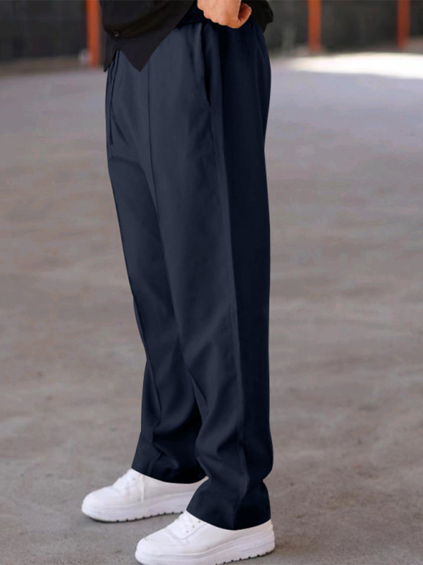 Experience luxurious comfort and sophisticated style with our Men's Creased Loose Fitting Casual Pants. Crafted with high-quality 90% polyester and 10% cotton materials, these pants offer slight elasticity for the perfect fit. The solid pattern and knit weaving make for a versatile, four-season wardrobe staple. Complete with a welt pocket for added convenience.