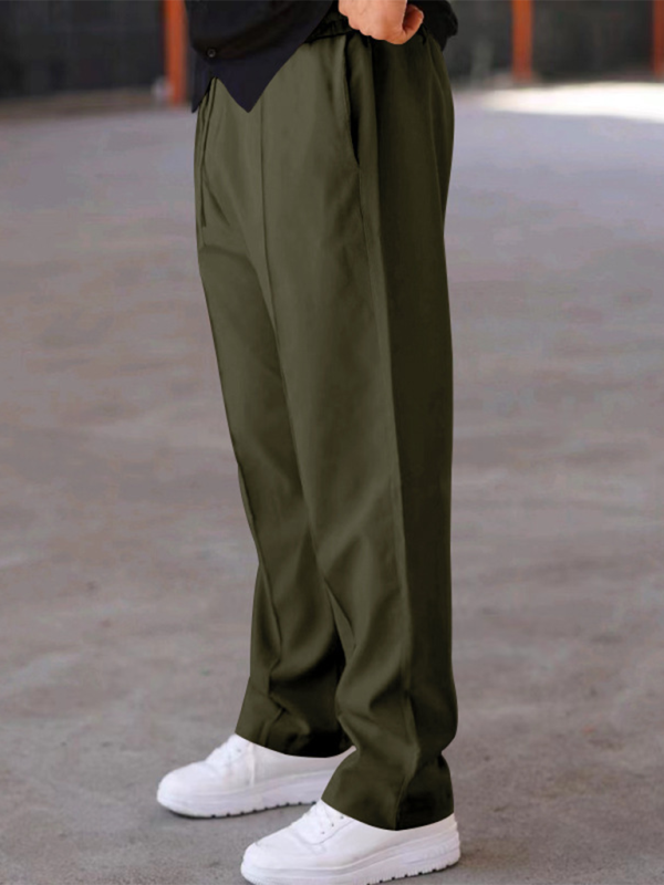 Experience luxurious comfort and sophisticated style with our Men's Creased Loose Fitting Casual Pants. Crafted with high-quality 90% polyester and 10% cotton materials, these pants offer slight elasticity for the perfect fit. The solid pattern and knit weaving make for a versatile, four-season wardrobe staple. Complete with a welt pocket for added convenience.