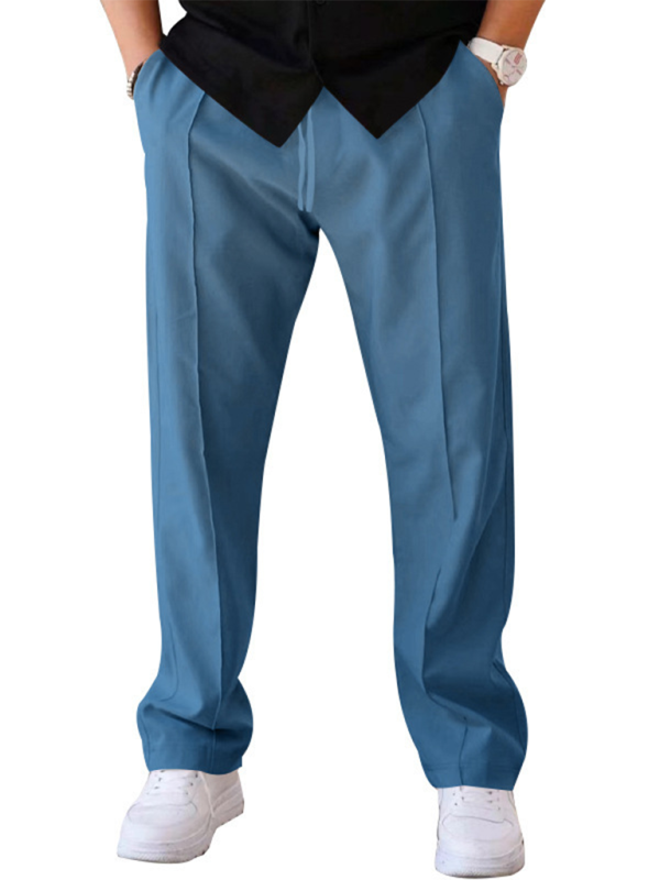 Experience luxurious comfort and sophisticated style with our Men's Creased Loose Fitting Casual Pants. Crafted with high-quality 90% polyester and 10% cotton materials, these pants offer slight elasticity for the perfect fit. The solid pattern and knit weaving make for a versatile, four-season wardrobe staple. Complete with a welt pocket for added convenience.