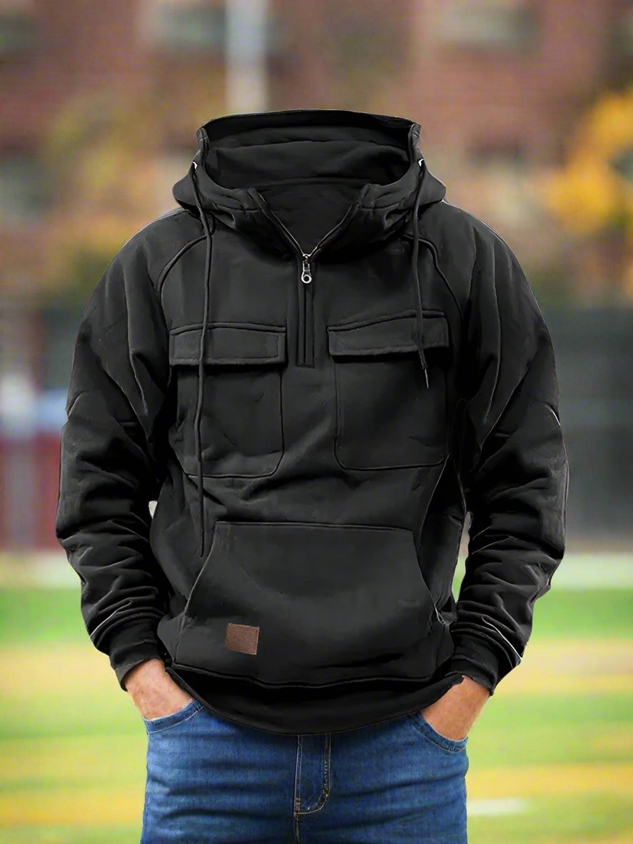 Elevate your style with our Men's hooded leather sweatshirt jacket. The versatile design is perfect for any occasion, adding a pop of color to the dull season. With multiple pockets and a comfortable fit, you can exude confidence and sophistication effortlessly. Use our sizing guide for a perfect fit.