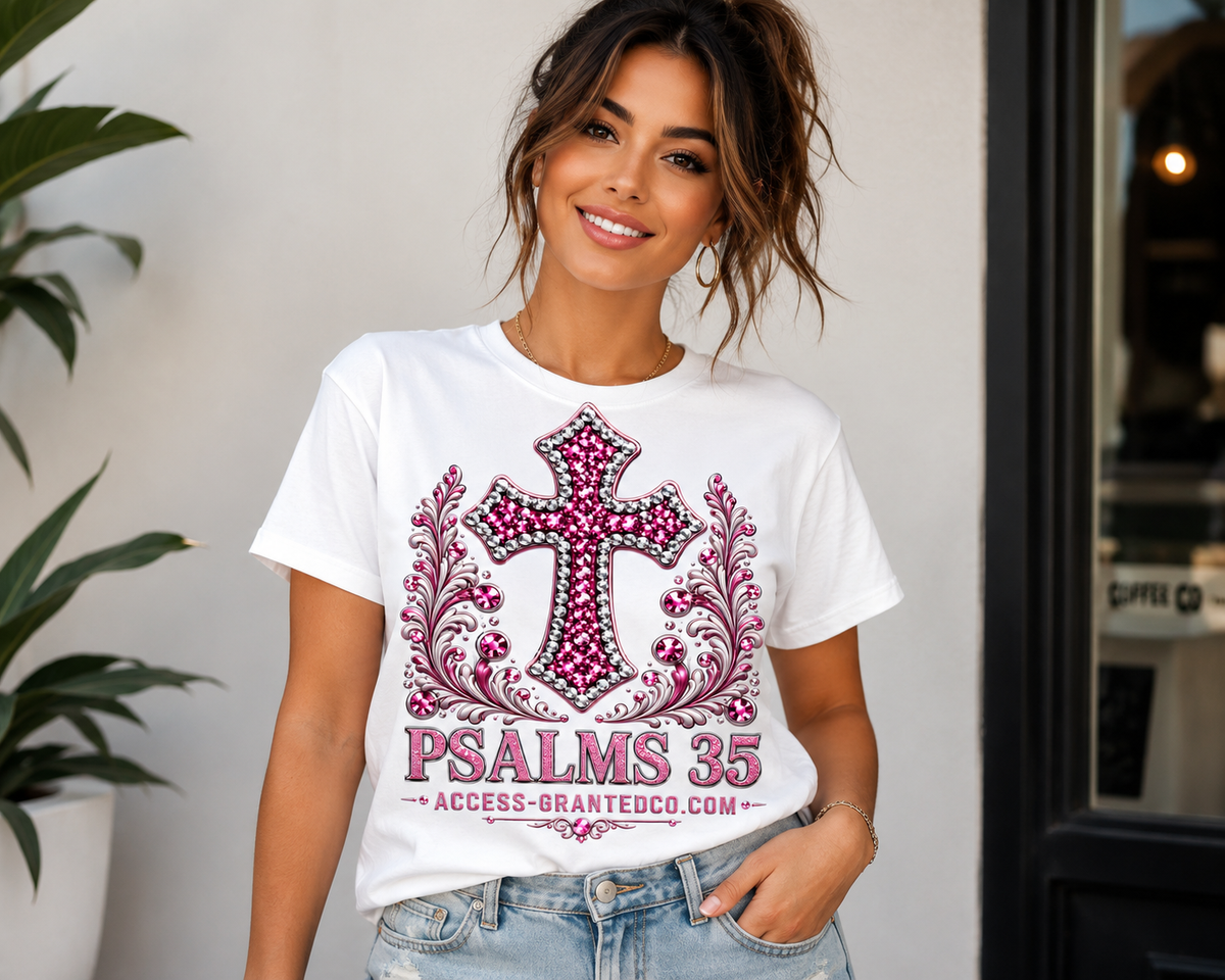 Psalms 35 pink cross Christian graphic design