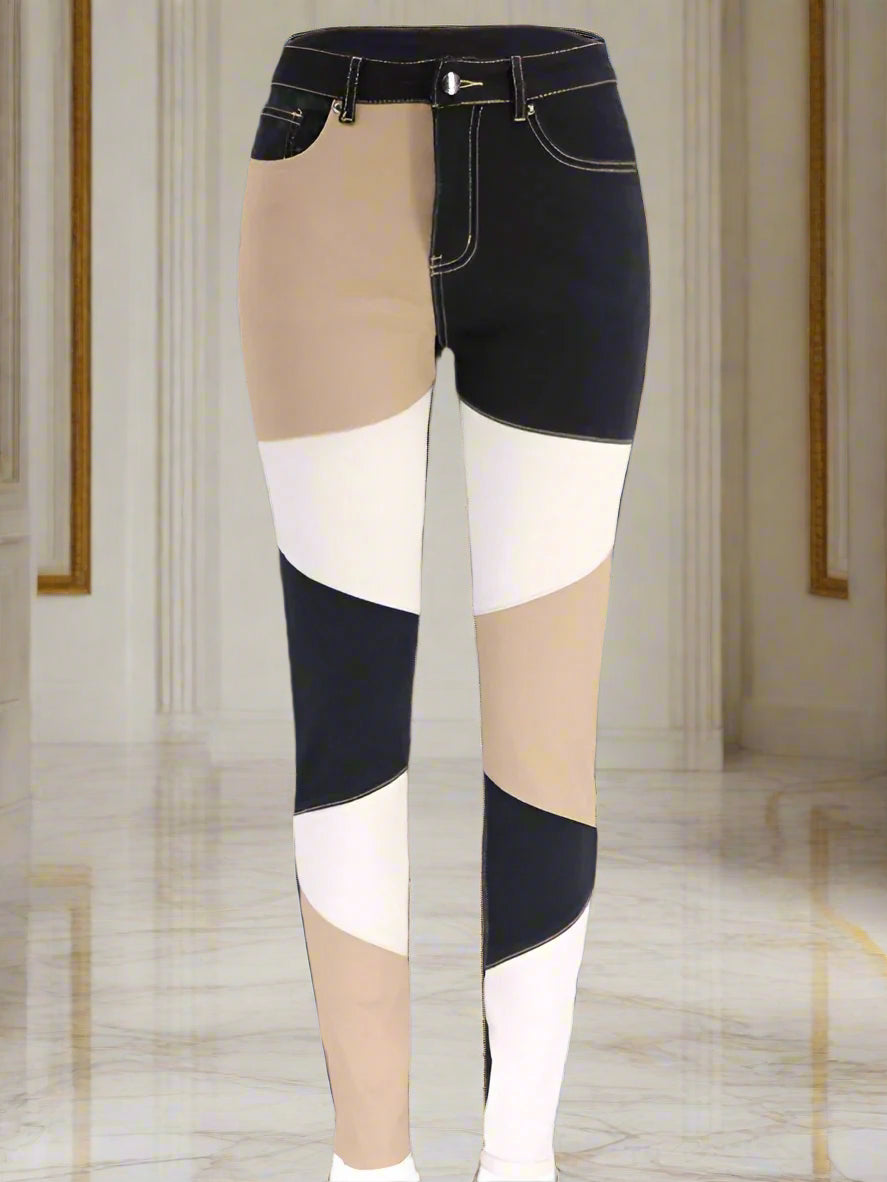 Elevate your denim game with our Women's Spliced Color Street Wash High Waist Skinny Jeans. Made from a soft and comfortable blend of cotton, rayon, and polyester, these jeans offer both style and comfort. The splicing and color contrast add a touch of fashion to your look. Perfect for any occasion - from leisure to office - these jeans will become your go-to choice. Mix and match with our Featured Spring bundle: 4 for $100. Wash and care easily while looking effortlessly chic.