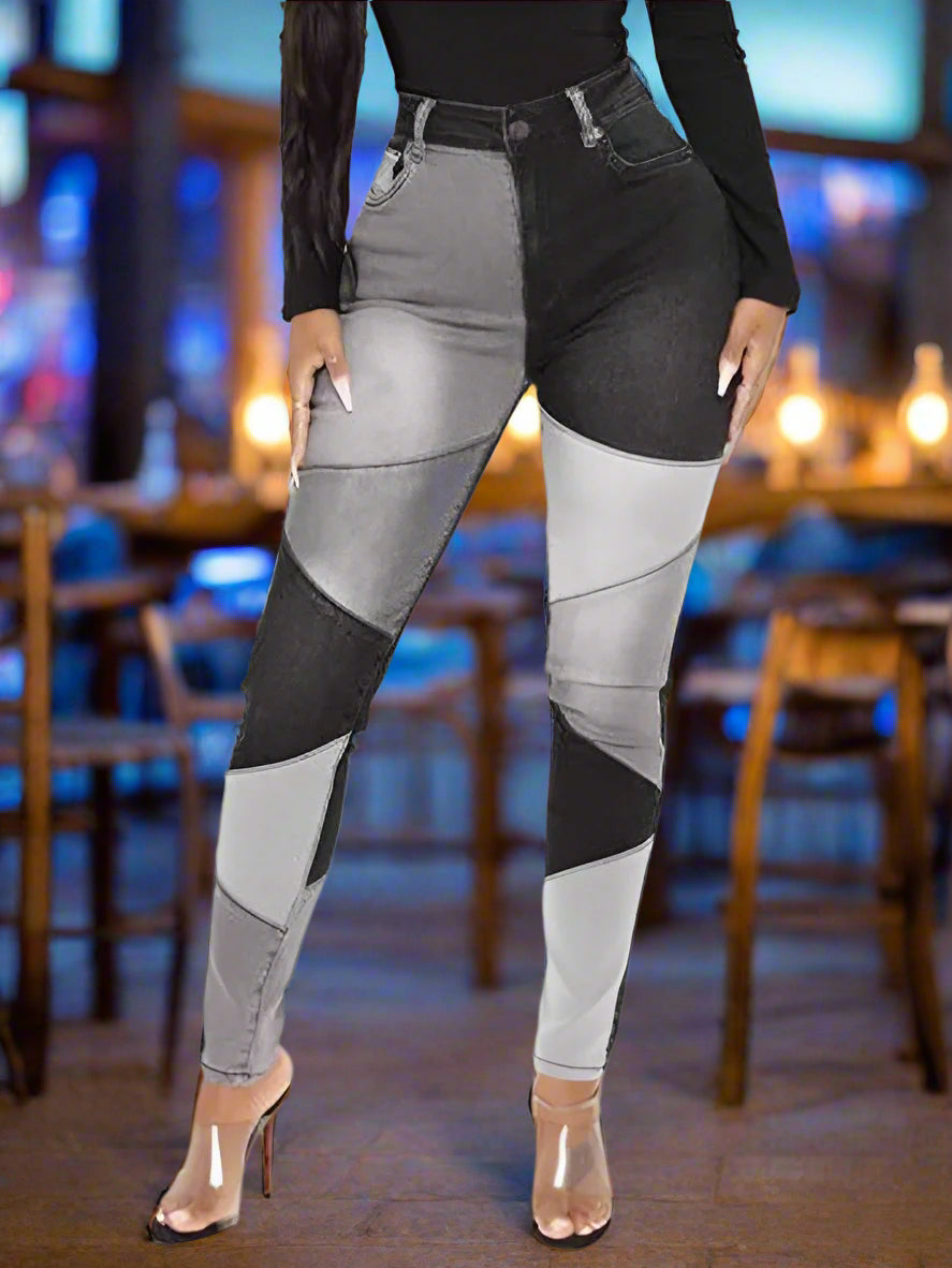 Elevate your denim game with our Women's Spliced Color Street Wash High Waist Skinny Jeans. Made from a soft and comfortable blend of cotton, rayon, and polyester, these jeans offer both style and comfort. The splicing and color contrast add a touch of fashion to your look. Perfect for any occasion - from leisure to office - these jeans will become your go-to choice. Mix and match with our Featured Spring bundle: 4 for $100. Wash and care easily while looking effortlessly chic.