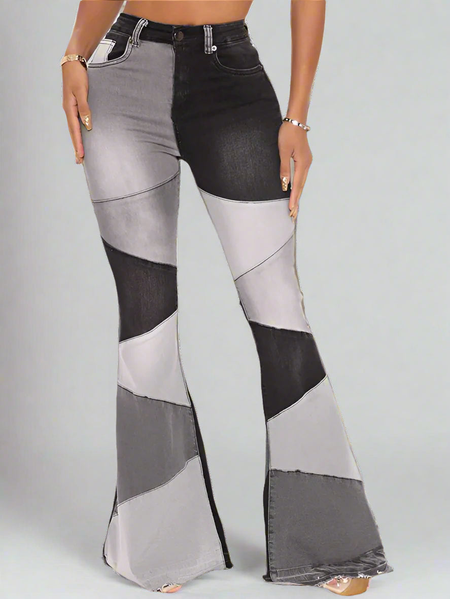 Elevate your wardrobe with our Women's color spliced street washed flared jeans Black Friday Christmas Bundle 4 For $100. Made with soft, easy to care material, these jeans are perfect for any occasion. Featuring a high waist and self-designed pattern, these jeans offer both fashion and comfort. Mix and match with our exclusive bundle offer and make a statement wherever you go.