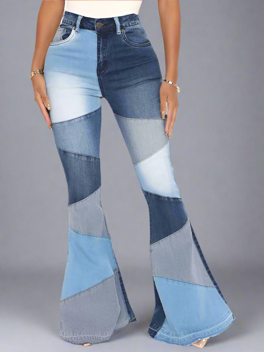 Elevate your wardrobe with our Women's color spliced street washed flared jeans Black Friday Christmas Bundle 4 For $100. Made with soft, easy to care material, these jeans are perfect for any occasion. Featuring a high waist and self-designed pattern, these jeans offer both fashion and comfort. Mix and match with our exclusive bundle offer and make a statement wherever you go.