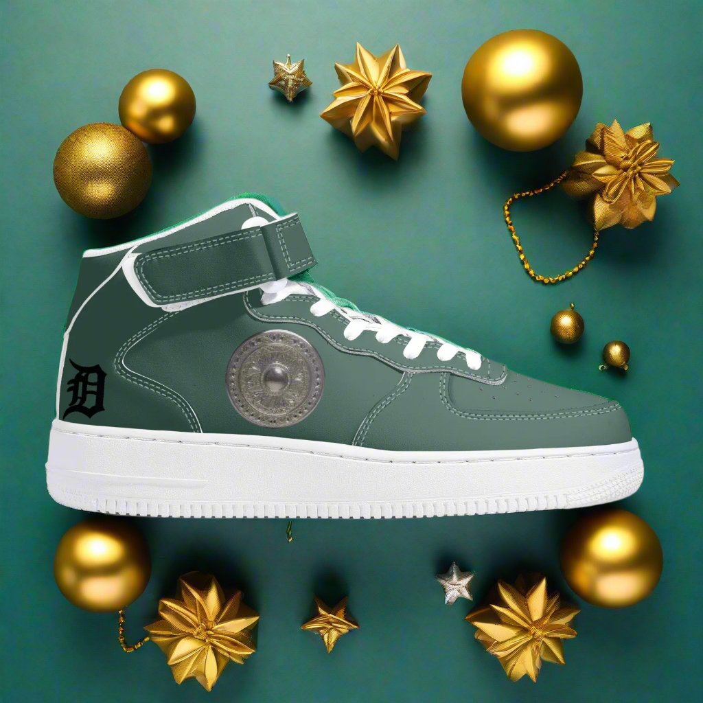 Elevate your sneaker game with our Classic Money Green Leather Sports Sneakers. Designed for both men and women, these high-top kicks provide superior ankle support and durability thanks to the premium leather and hook-and-loop closure. Enjoy comfort and traction with the soft padded insoles and EVA outsole. From the Detroit D's Collection.