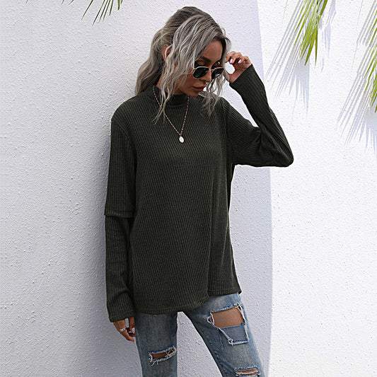 Turtleneck Top Solid Color Long Sleeve Loose Bottoming Knit Sweater