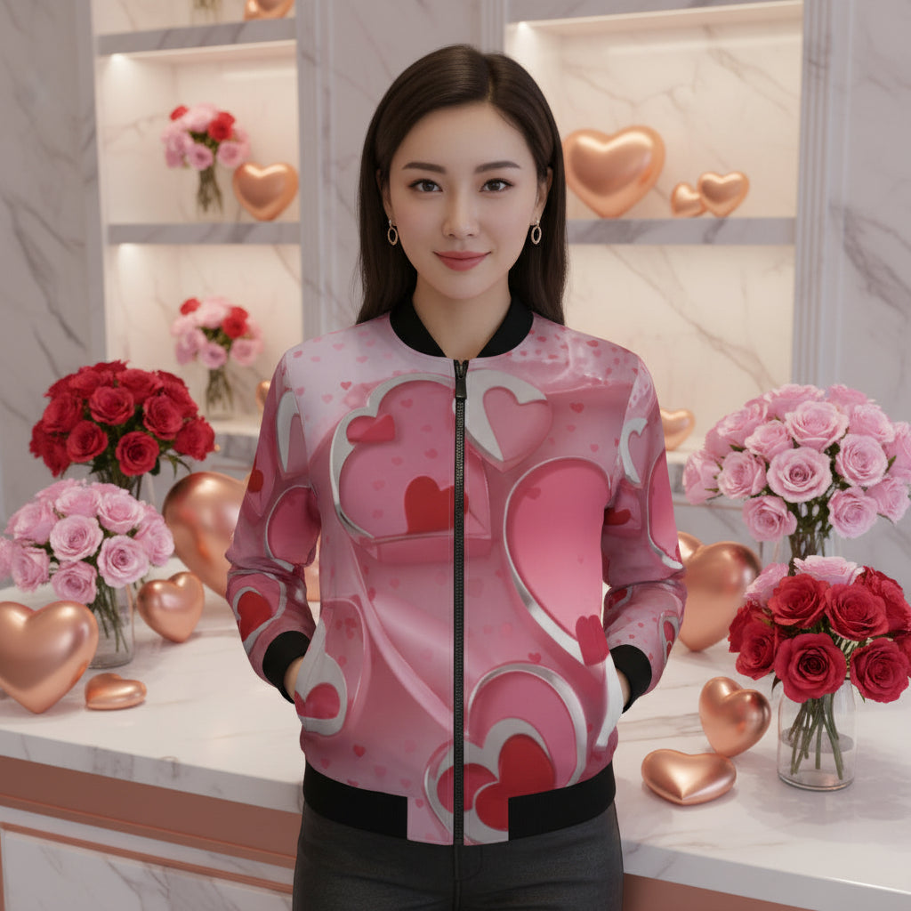 Elevate your casual wardrobe with this Love1 print Women's Bomber Jacket, expertly crafted for style and comfort. Constructed from a premium polyester blend with a soft lining, this jacket delivers all-day wearability without compromise. Reinforced cuffs and waist ensure durability through countless wears, while two generous front pockets keep your essentials within reach. The classic zipper closure pairs seamlessly with any outfit, and meticulous stitching throughout showcases the quality craftsmanship beh