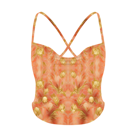 camisole, top, MOQ1, Free Shipping, Wholesale Prices Available.  This Golden Peony Print Women's Curved Hem Cami Top features a 3D CGI art design for a unique and distinct look. Every art design is a wearable art piece, and can also be acquired as an NFT with very limited availability. NFT information can be found in the collection description. Enjoy a one-of-a-kind look and the potential of future value growth