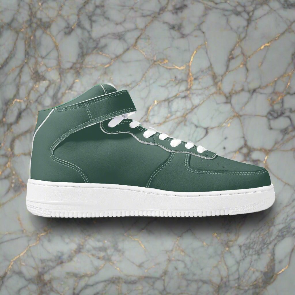 Elevate your sneaker game with our Classic Money Green Leather Sports Sneakers. Designed for both men and women, these high-top kicks provide superior ankle support and durability thanks to the premium leather and hook-and-loop closure. Enjoy comfort and traction with the soft padded insoles and EVA outsole. From the Detroit D's Collection.