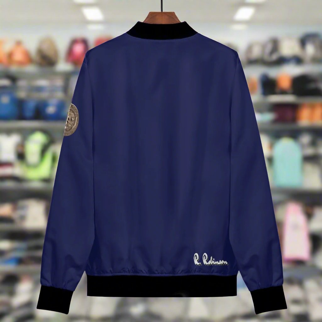 Indulge in our Classic Royal Blue Women's Bomber Jacket, handmade with a premium polyester blend and soft lining for ultimate comfort. Durable reinforced cuffs and waist, with two roomy pockets for convenience. This classic zipper-up jacket exudes sophistication and elegance. Machine washable for easy care.