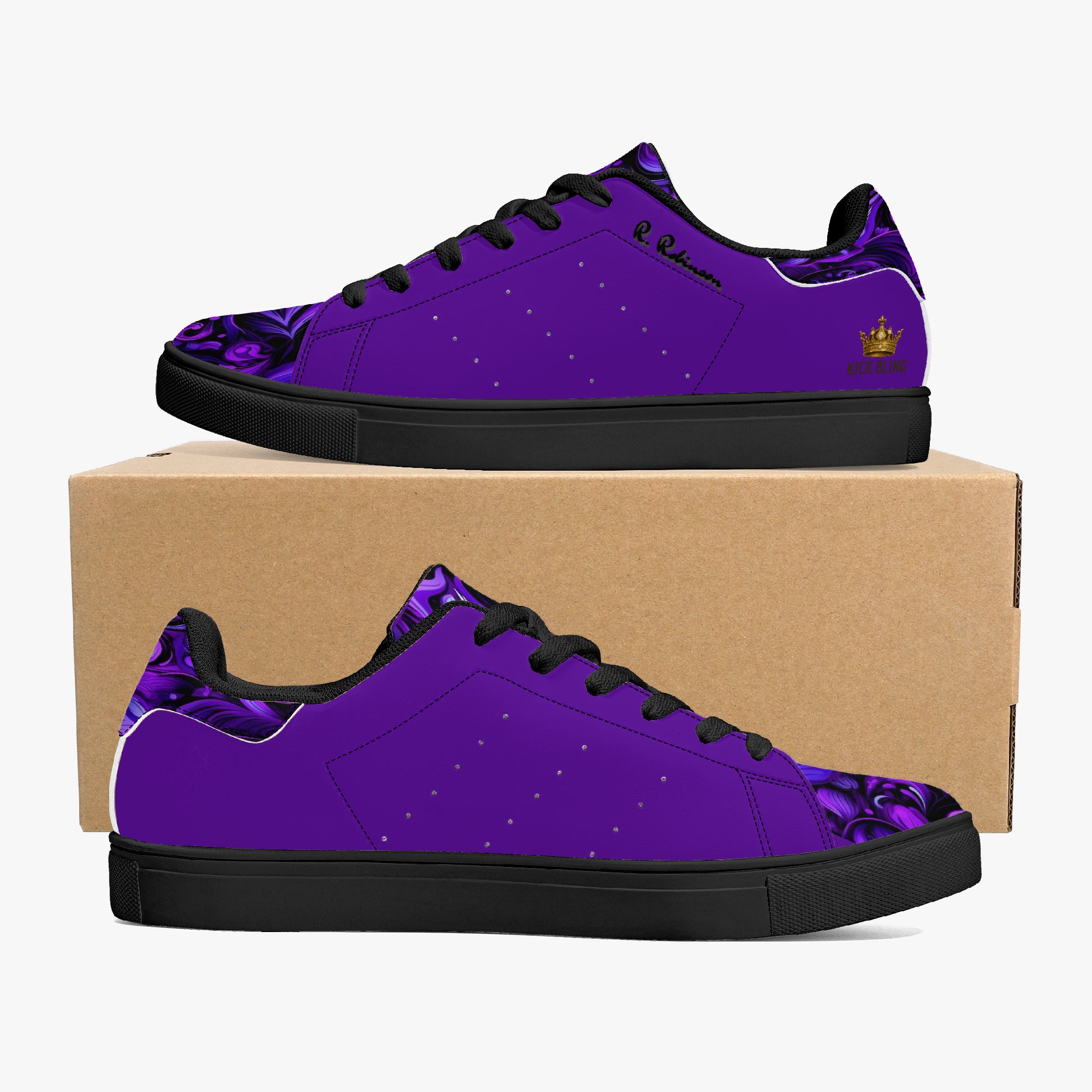 Step into comfort and style with these Elegant Purp print Classic Low-Top Leather Sneakers, designed for everyone. Featuring a striking all-over-print leather upper paired with breathable mesh lining, these unisex sneakers deliver both visual impact and wearability. The soft EVA padded insoles provide cushioning for all-day comfort, while the timeless lace-up closure and classic eyelets ensure a secure, adjustable fit. Perfect for casual wear or making a statement, these sneakers blend contemporary design w