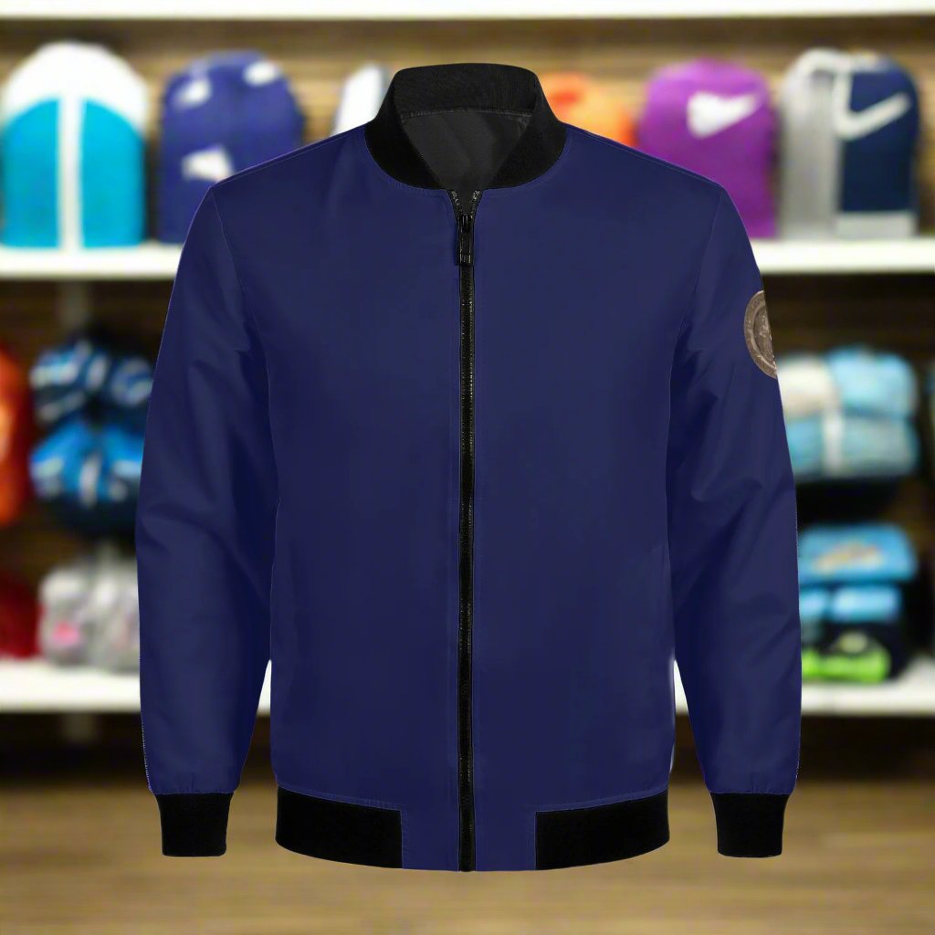 Indulge in our Classic Royal Blue Women's Bomber Jacket, handmade with a premium polyester blend and soft lining for ultimate comfort. Durable reinforced cuffs and waist, with two roomy pockets for convenience. This classic zipper-up jacket exudes sophistication and elegance. Machine washable for easy care.