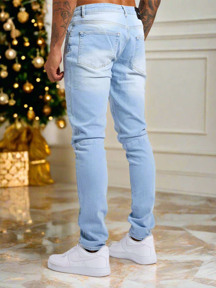 Indulge in luxury with our Men's Slim Fit Basic Skinny Jeans, part of our exclusive Black Friday Christmas Bundle 4 For $100 collection. Made from a blend of 95% Polyester and 5% Elastane, these jeans offer a comfortable and stylish fit, perfect for any occasion. The mid-waist design and moderate elasticity make them suitable for all four seasons. The woven fabric is wrinkle-resistant and durable, while the welt pocket adds a touch of sophistication. Upgrade your wardrobe with this premium bundle deal.