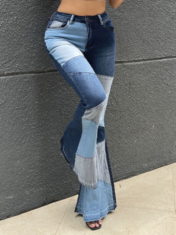 Women's color spliced street washed flared jeans Black Friday Christmas Bundle 4 For $100 mix and match