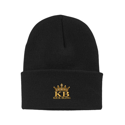 Black Kick Bling Starter Beanie with gold KB crown logo
