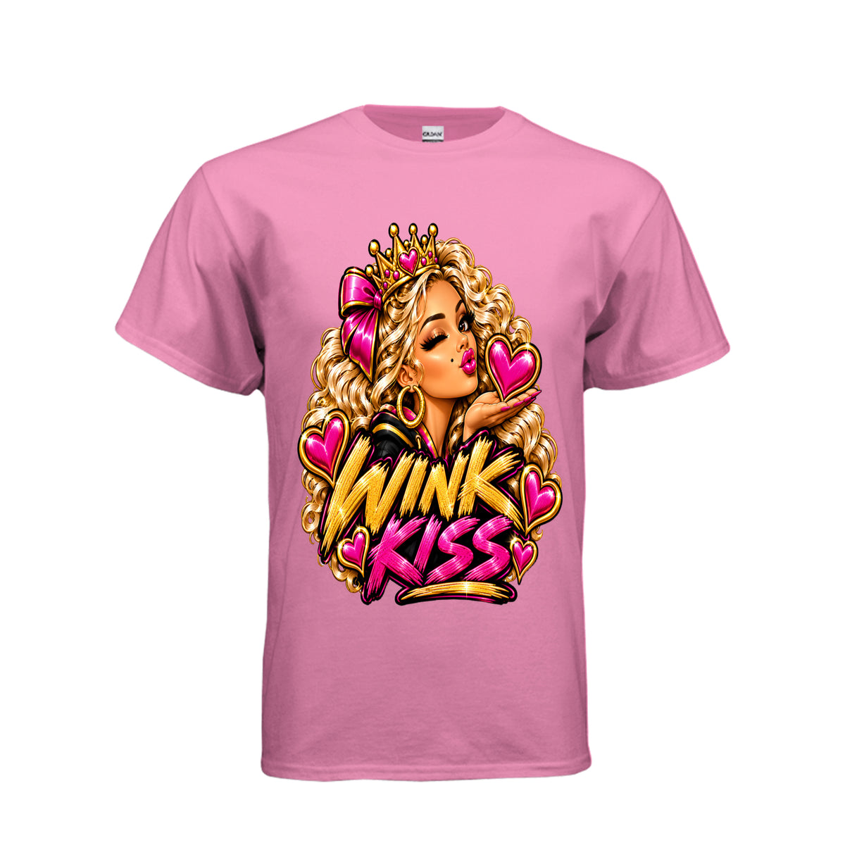 Alternate color front view of Kick Bling CE-003 Wink Kiss graphic T-shirt