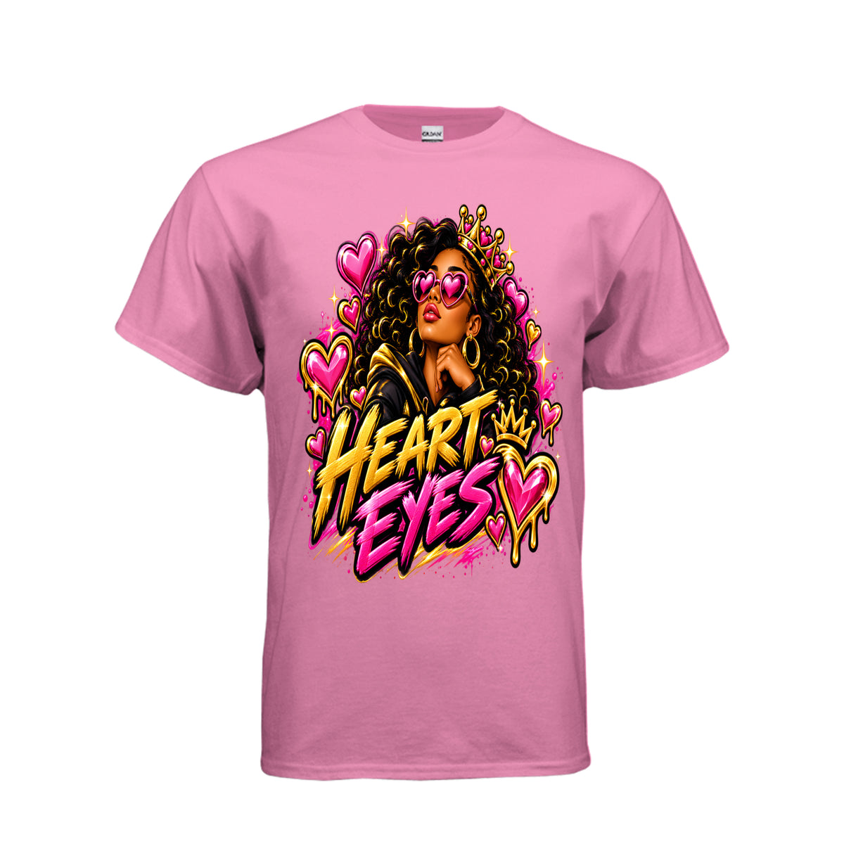 Kick Bling CE-002 Heart Eyes graphic T-shirt, azalea front view