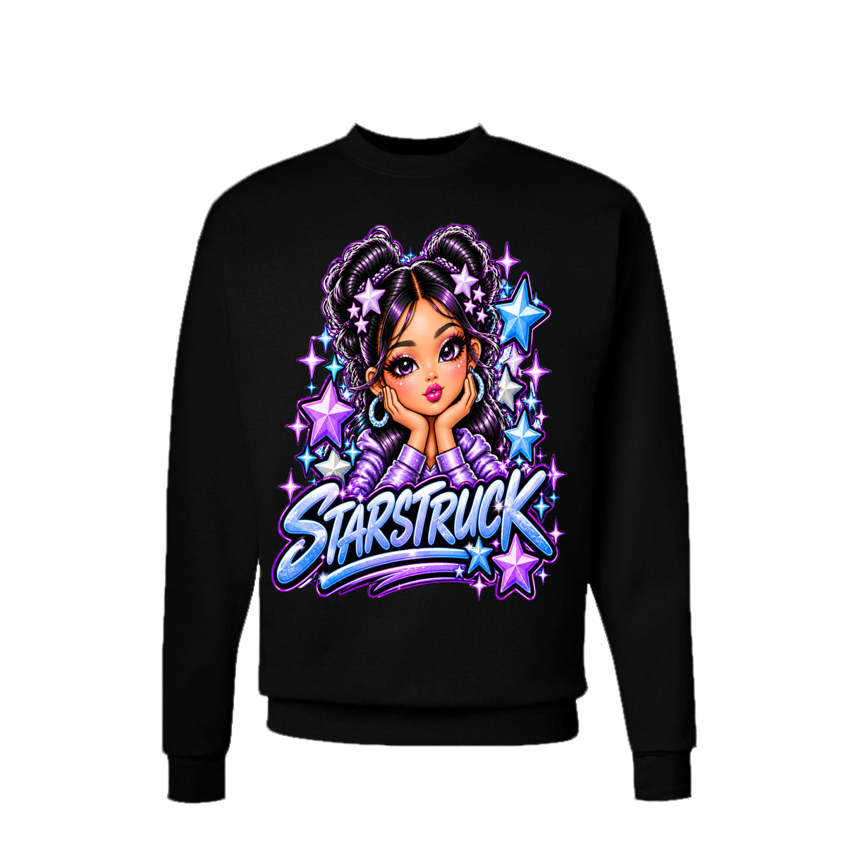 Kick Bling™ CE-006 Starstruck graphic sweatshirt front view in black