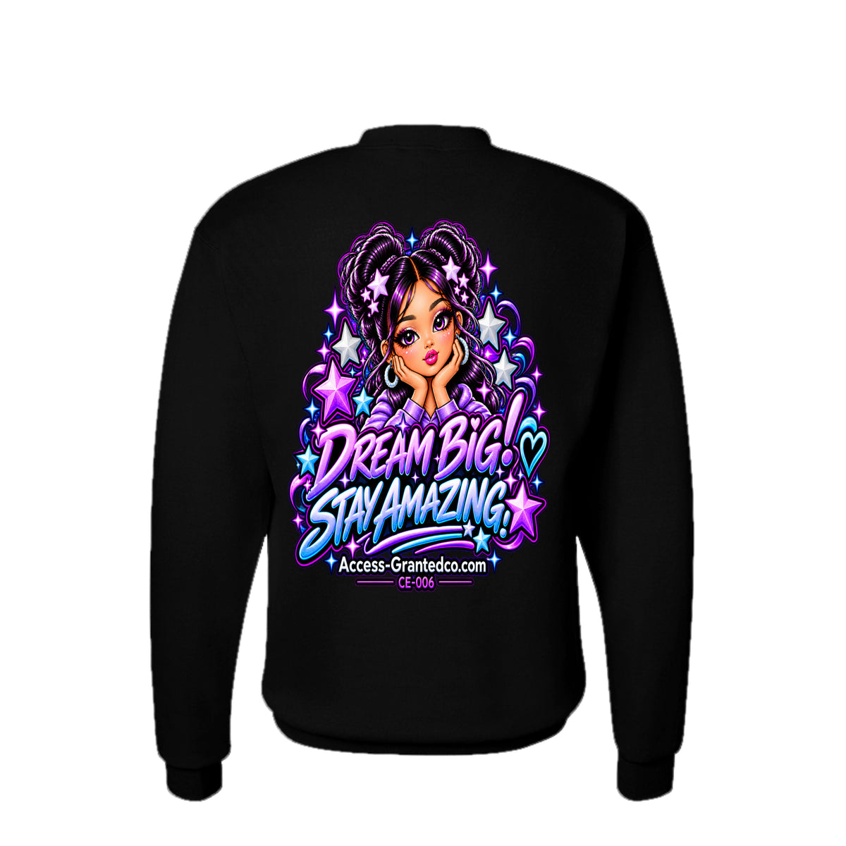 Kick Bling™ CE-006 Starstruck graphic sweatshirt back view in black