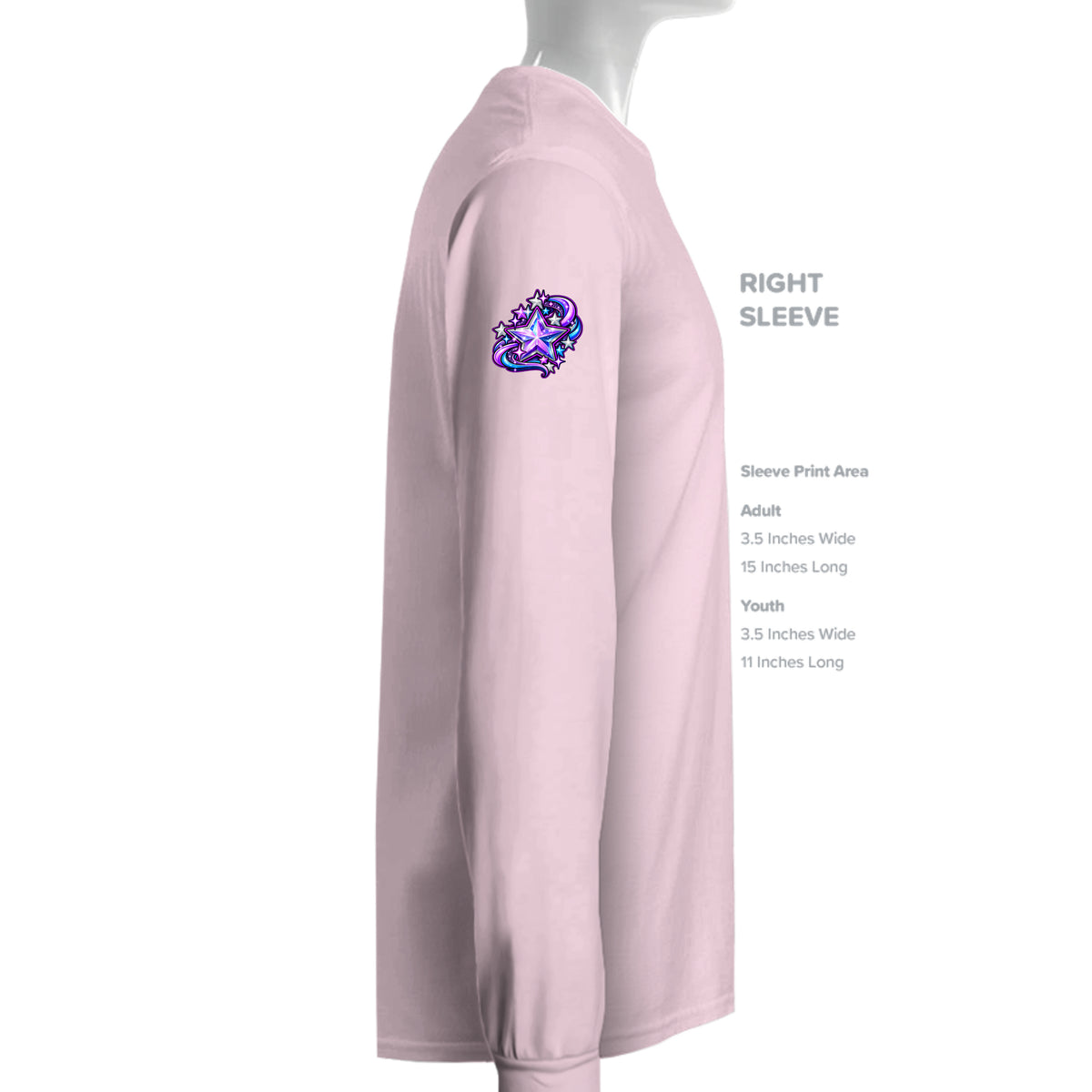 Kick Bling™ CE-006 Starstruck sweatshirt right sleeve detail in light pink