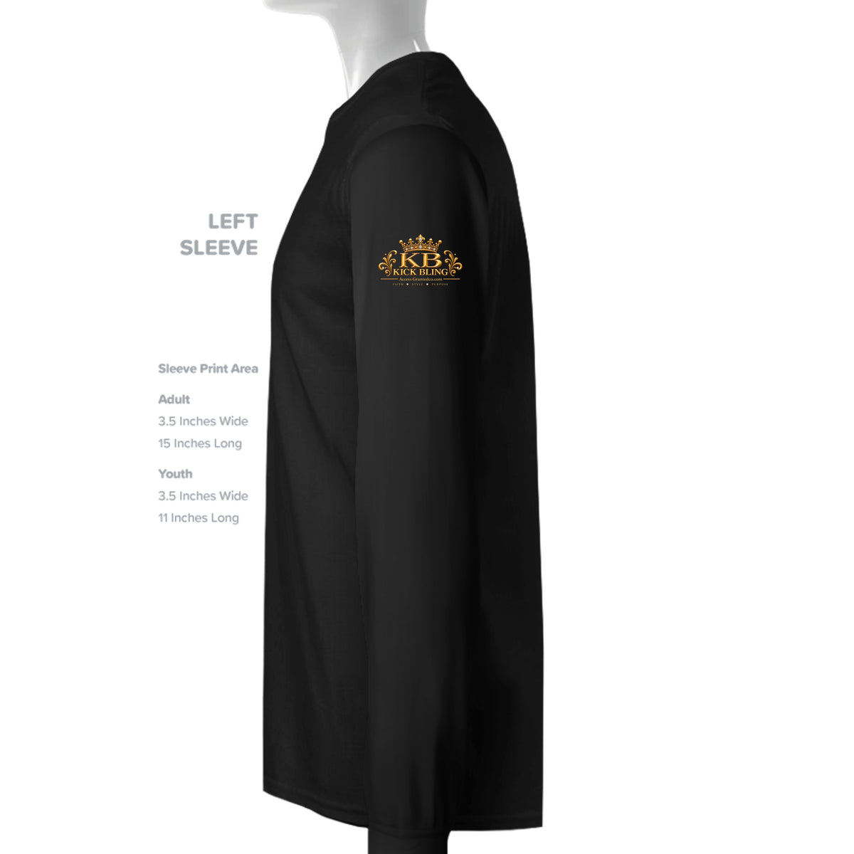 Kick Bling™ CE-007 Tears of Joy sweatshirt left sleeve detail in black