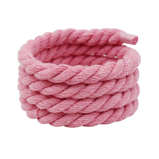 Pink braided rope on a white background