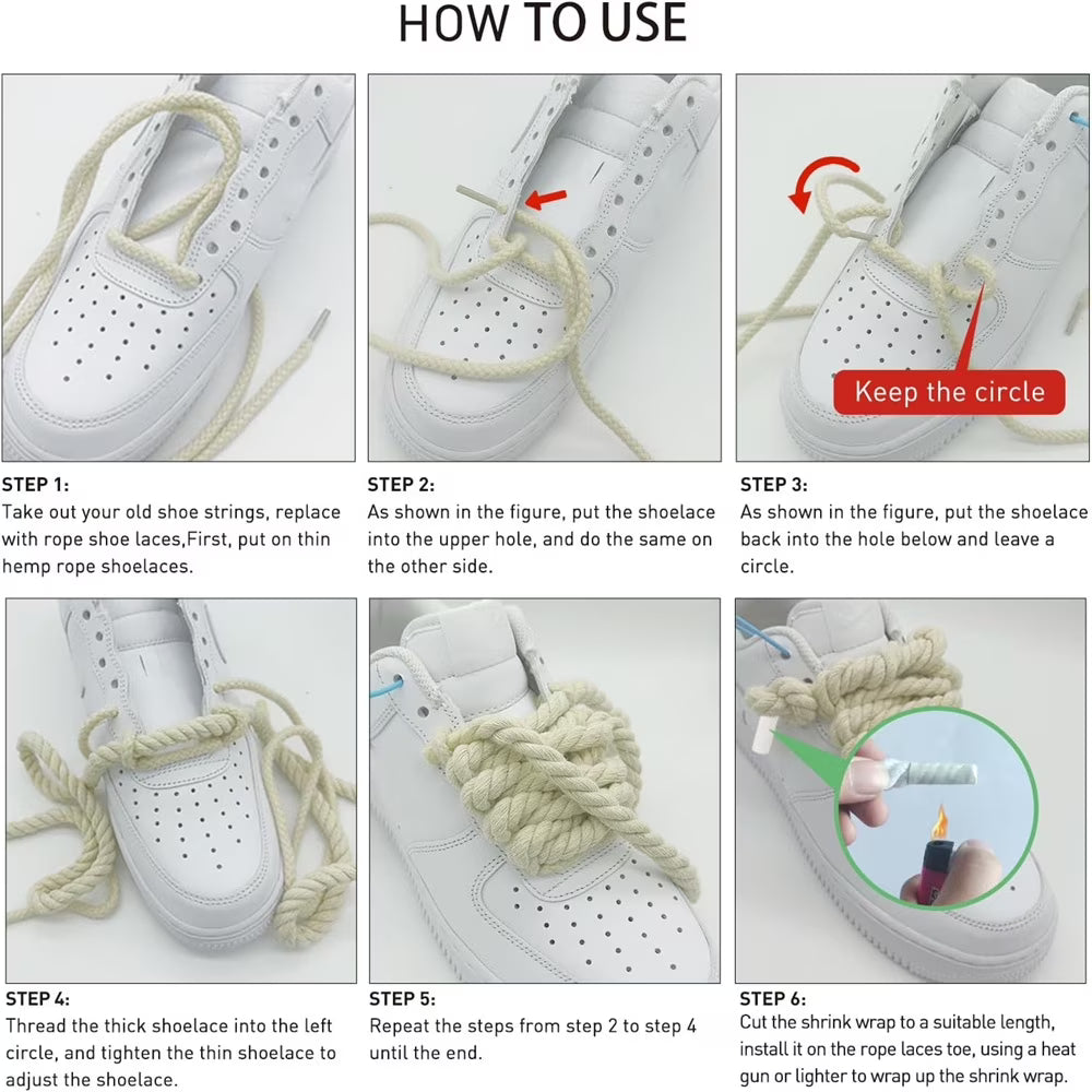 Step-by-step guide on how to use  rope shoelaces.